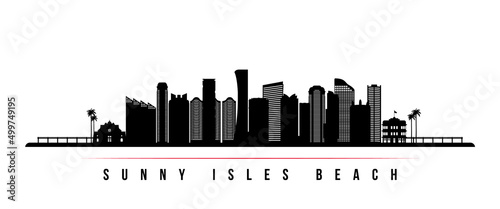 Sunny Isles Beach skyline horizontal banner. Black and white silhouette of Sunny Isles Beach, Florida. Vector template for your design.