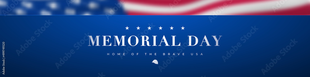 Happy Memorial Day long horizontal banner with text and blurred ...