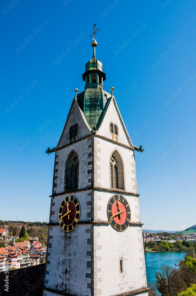 Laufenburg, Schlossberg, Kirche, St. Johann, Aussichtspunkt, Altstadt, Rhein, Rheinufer, Frühling, Schweiz