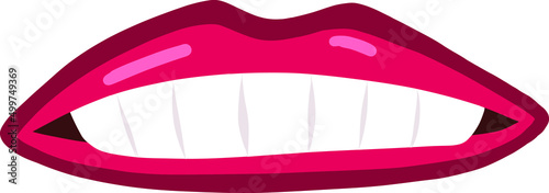 Female mouth expressions with buck teeth and a wide smile in comic style. Different emotions through lips. Mouth smiling