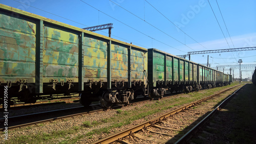 freight railway wagons stand in the depot