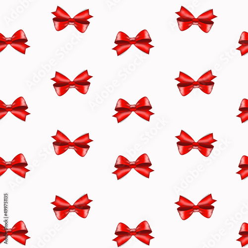 Red bow seamless pattern. White background. Vector design