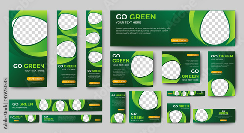 Green banner design web template Set, Horizontal header web banner. Modern Gradient green cover header background for website design, Social Media Cover ads banner, flyer, invitation card