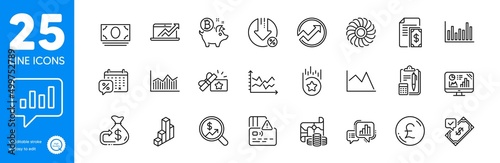 Outline icons set. Money diagram, Card and Loyalty star icons. Cash money, Analytical chat, Audit web elements. Loyalty gift, Currency audit, Payment signs. 3d chart, Cashback, Loan percent. Vector © blankstock