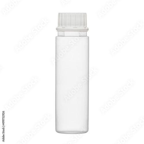 Transparent cosmetic bottles with a cap isolated on a white background. Bottle with hand sanitizer. Antimicrobial liquid gel. Hand hygiene. Shampoo bottle. Medicine bottle. Liquid soap.