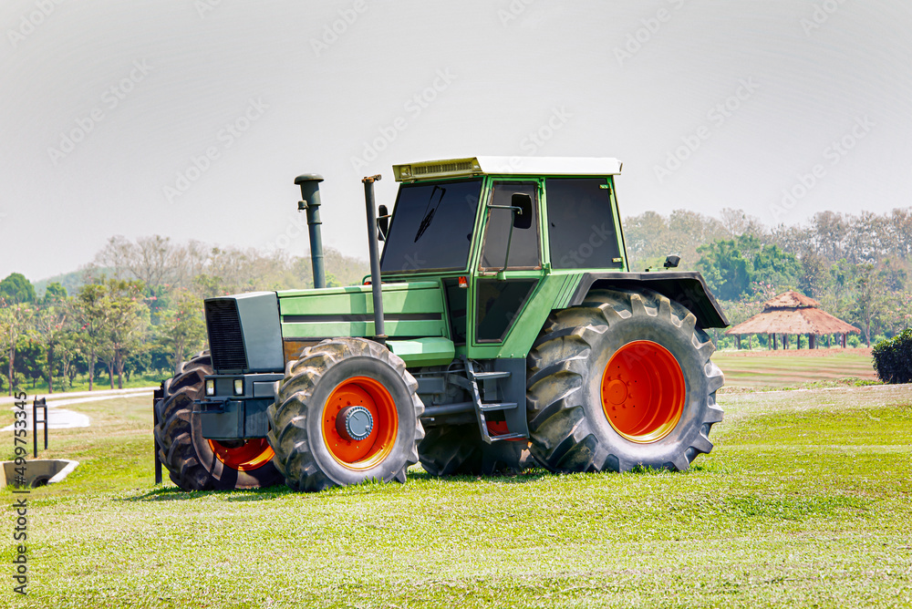 Obraz premium The cars were parked on the lawn.