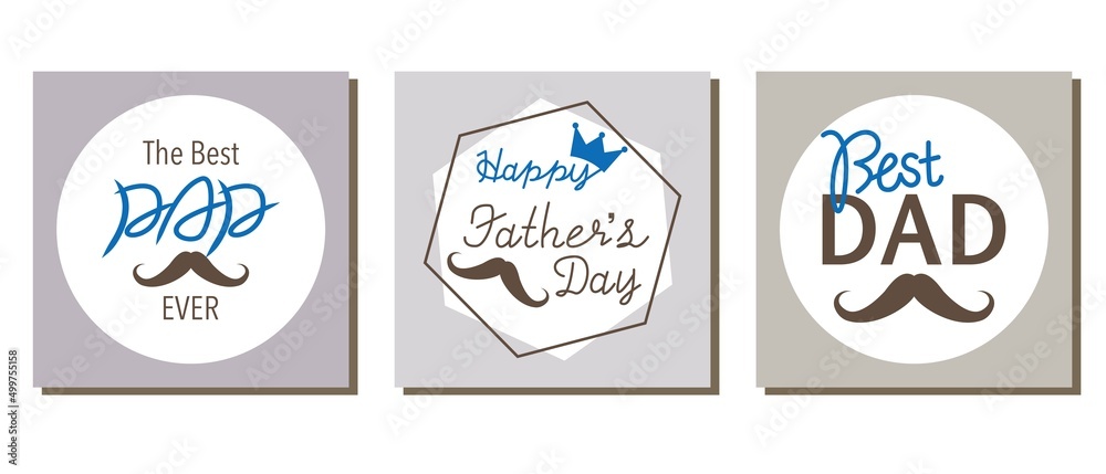 Set of Happy Father's day frame. Father's day decorative illustration for banner, ad, cover and graphic design. Vector illustration.