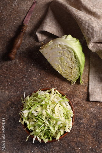 cole slaw cabbage salad on wooden table photo