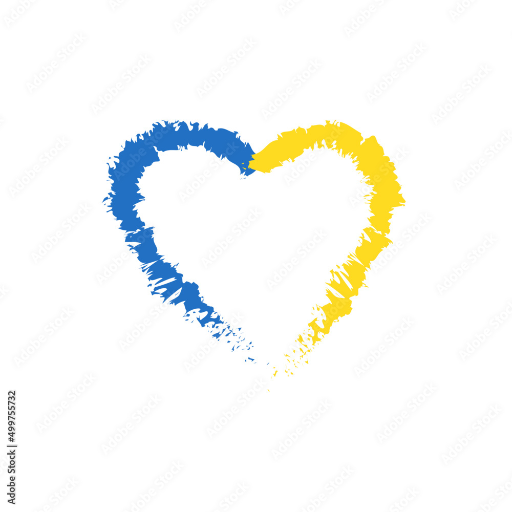 Drawn heart Ukrainian flag on a white background vector illustration