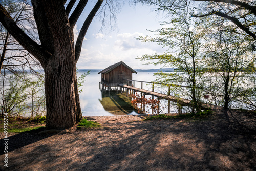 Canvastavla Traditional boathouse at lake Ammersee near Munich, Bavaria, Germany at sunrise