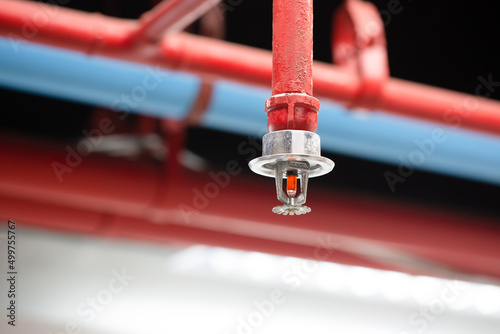 Fire sprinkler and red pipe. photo