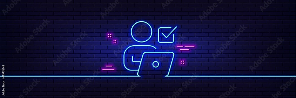 Neon light glow effect. Online Voting line icon. Internet vote sign. Web election symbol. 3d line neon glow icon. Brick wall banner. Online Voting outline. Vector Neon light glow effect. Online Voting line icon. Internet vote sign. Web election symbol. 3d line neon glow icon. Brick wall banner. Online Voting outline. Vector