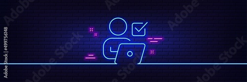 Neon light glow effect. Online Voting line icon. Internet vote sign. Web election symbol. 3d line neon glow icon. Brick wall banner. Online Voting outline. Vector