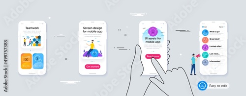 Set of Train, Work home and Safe time line icons. Phone ui interface. Include Web report, Car service, Scroll down icons. Buy currency, Warning, Video content web elements. Vector