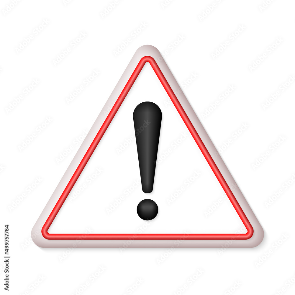 Attention, caution triangle sign with an exclamation mark. Danger, error, hazard or warning 3d icon. Vector illustration. Attention, caution triangle sign with an exclamation mark. Danger, error, hazard or warning 3d icon. Vector illustration.
