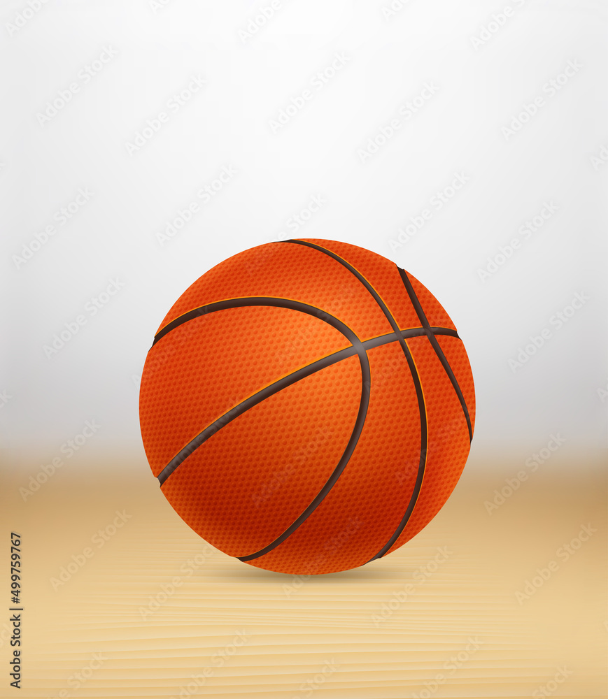 Fototapeta premium Basketball ball on a wood parquet. Vector 3d illustration