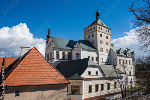 Renaissance castle in Pardubice, Czechia. Palace façades decorated with sgraffito ornamentation.