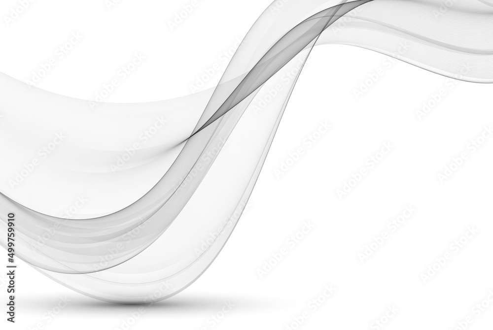 Gray wavy lines on a white background.Abstract transparent smoky wave flow.