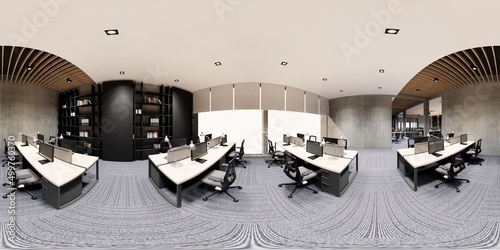 3d illustration spherical 360 vr degrees, a seamless panorama of the room and office. interior design 3D rendering.reception in a modern panoramic office