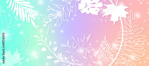 Leaves and ferns background - Hand drawn colorful plants set modern and universal. Flower branch and minimalistic plants. Hand drawn lines, elegant leaves for your own design.