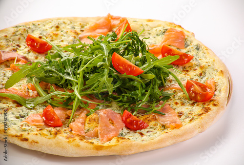 Italian Pizza with salmon and cheese