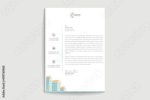 Real estate business letterhead design. Creative Clean business style print ready letterhead design for your corporate building and real estate project. The Letterhead Element Of Stationery Design