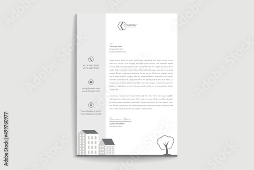Real estate business letterhead design. Creative Clean business style print ready letterhead design for your corporate building and real estate project. The Letterhead Element Of Stationery Design
