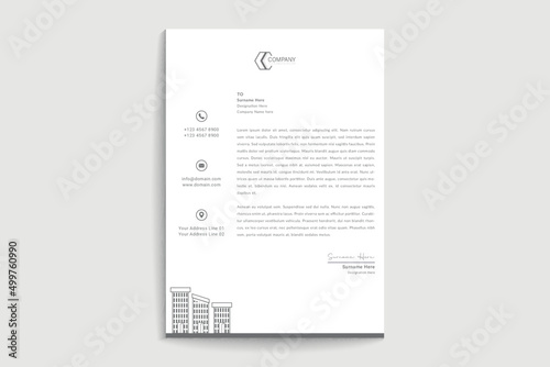 Real estate business letterhead design. Creative Clean business style print ready letterhead design for your corporate building and real estate project. The Letterhead Element Of Stationery Design