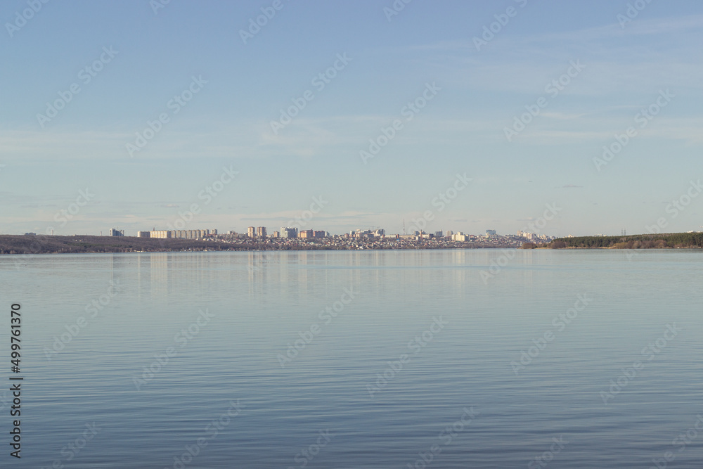 Panoramic views of the city and the river. Minimalism.