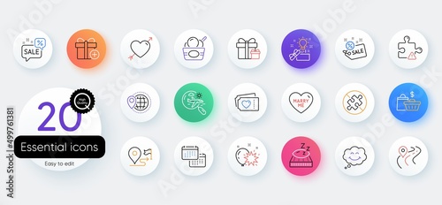 Simple set of Sale, Marry me and Road line icons. Include World travel, Mattress, Calendar icons. Love tickets, Ice cream, Puzzle web elements. Sale bags, Journey, Add gift. No puzzle. Vector