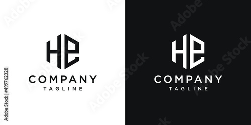 Creative Letter HE Monogram Hexagon Logo Design Icon Template White and Black Background