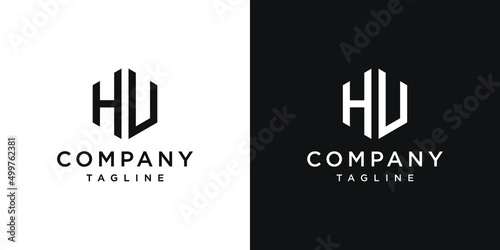 Creative Letter HU Monogram Hexagon Logo Design Icon Template White and Black Background