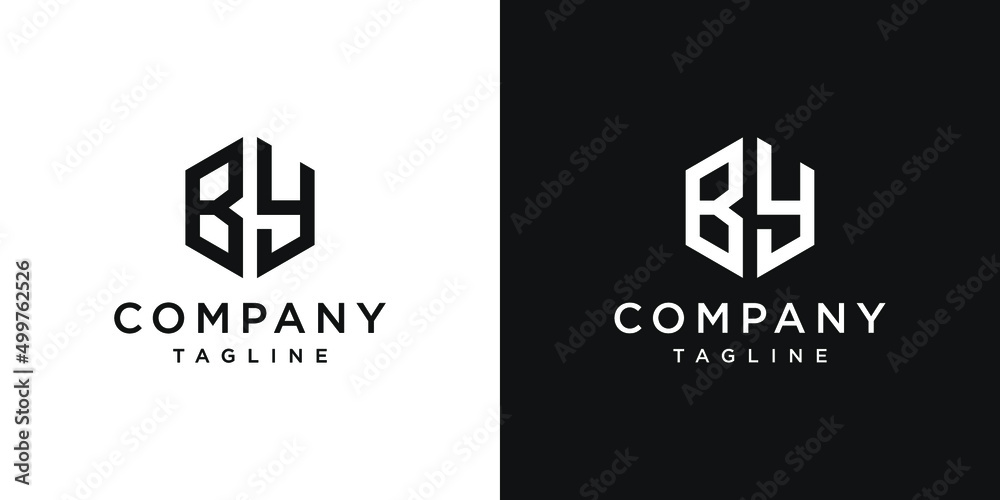 Creative Letter BY Monogram Hexagon Logo Design Icon Template White and Black Background - obrazy, fototapety, plakaty 