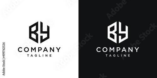 Creative Letter BY Monogram Hexagon Logo Design Icon Template White and Black Background