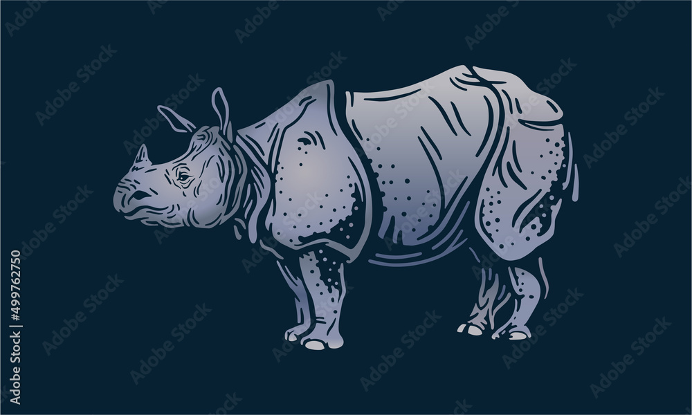 Indian rhinoceros on dark background, vector, illustration logo, sign, emblem. Indian rhinoceros on dark background, vector, illustration logo, sign, emblem.