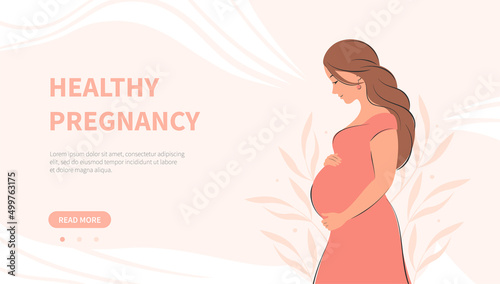 Pregnant woman, future mom. Pregnancy banner. Vector illustration.