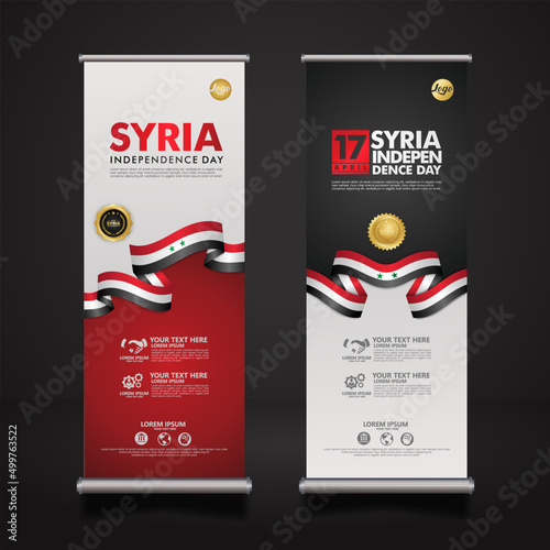 set roll up banner promotions Syria happy independence Day background template