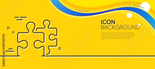 Puzzle pieces line icon. Abstract yellow background. Jigsaw game challenge sign. Business solution symbol. Minimal puzzle line icon. Wave banner concept. Vector