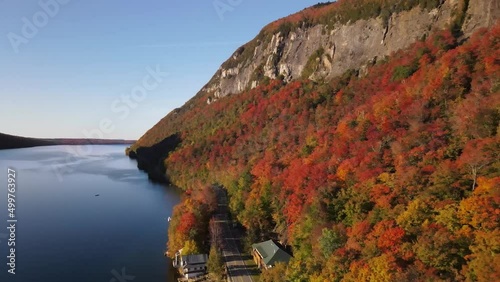Beautiful aerial drone footage of the fall leaves on and around Mount Hor, Mount Pisgah, and Lake Willoughby during peak autumn foliage at Willoughby State forest in Westmore, Vermont. NEK photo