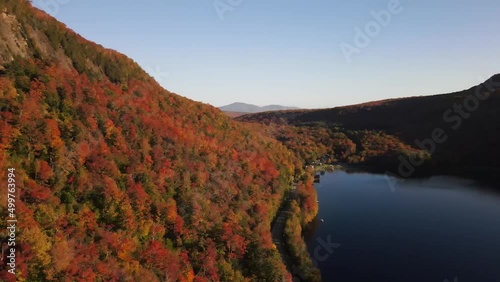 Beautiful aerial drone footage of the fall leaves on and around Mount Hor, Mount Pisgah, and Lake Willoughby during peak autumn foliage at Willoughby State forest in Westmore, Vermont. NEK photo