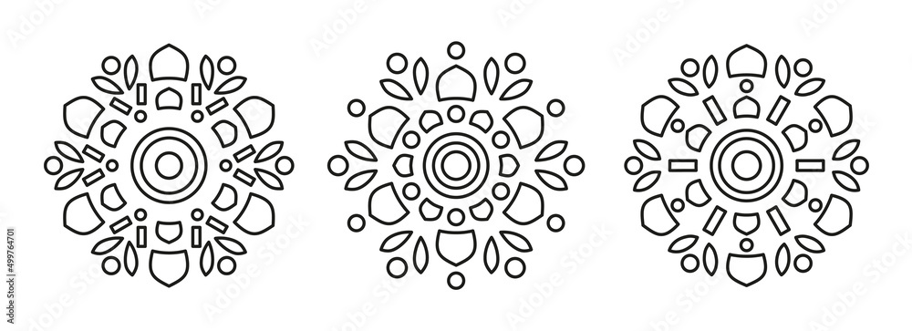 Mandala Shape for Coloring. Vector Mandala Set. Floral. Flower. Oriental. Book Page. Outline.