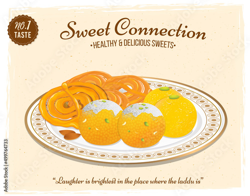 Laddu and Jalebi Indian Festival Sweets Vector illustration