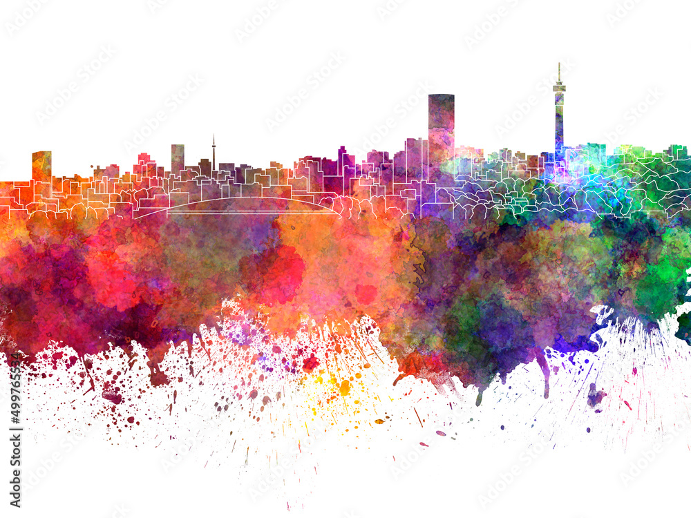 Fototapeta premium Johannesburg skyline in watercolor on white background