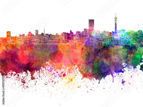 Johannesburg skyline in watercolor on white background © Paulrommer