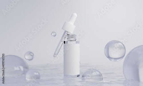 skin care serum cream lotion cosmetic bottle, 3d rendering illustration mockup, medical spa  treatment product packaging