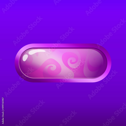 Game button in 2d style on colorful background. Options panel settings button purple. Cartoon vector illustration. Game ui for mobile casual games, ui kit, menu.
