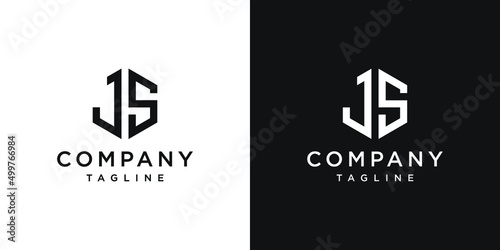 Creative Letter JS Monogram Hexagon Logo Design Icon Template White and Black Background