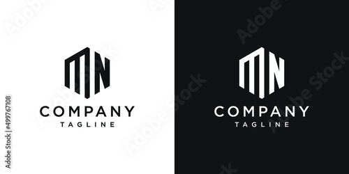 Creative Letter MN Monogram Hexagon Logo Design Icon Template White and Black Background