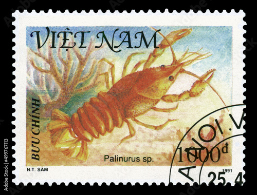 Postage stamp. Spiny Lobster .