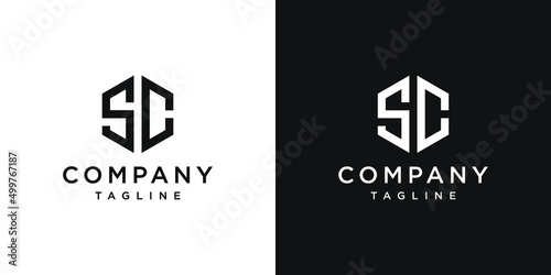 Creative Letter SC Monogram Hexagon Logo Design Icon Template White and Black Background
